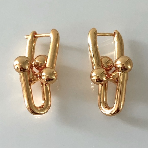 Gold Hardware Link Earrings - Picture 9 of 11
